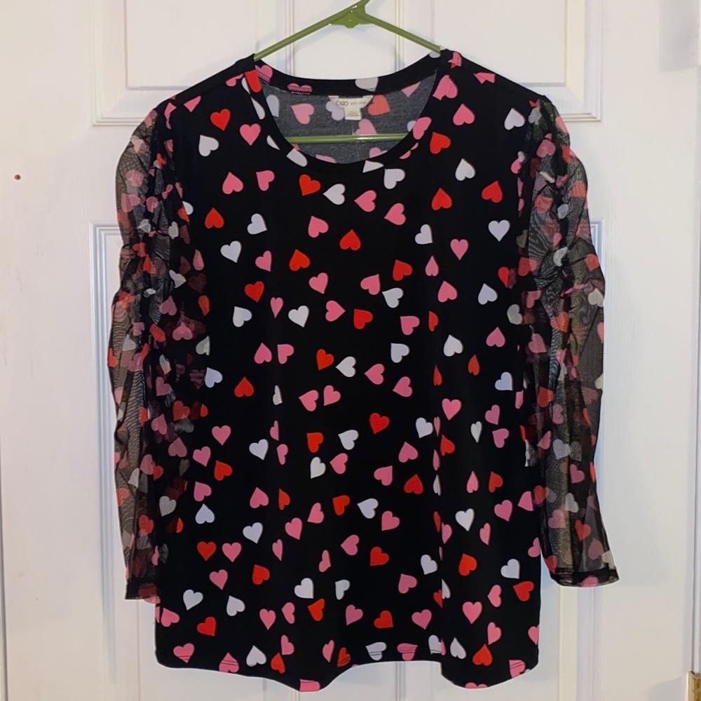 NEW Cato Long Thin Mesh Sleeves Top - black with Hearts - size M & L available